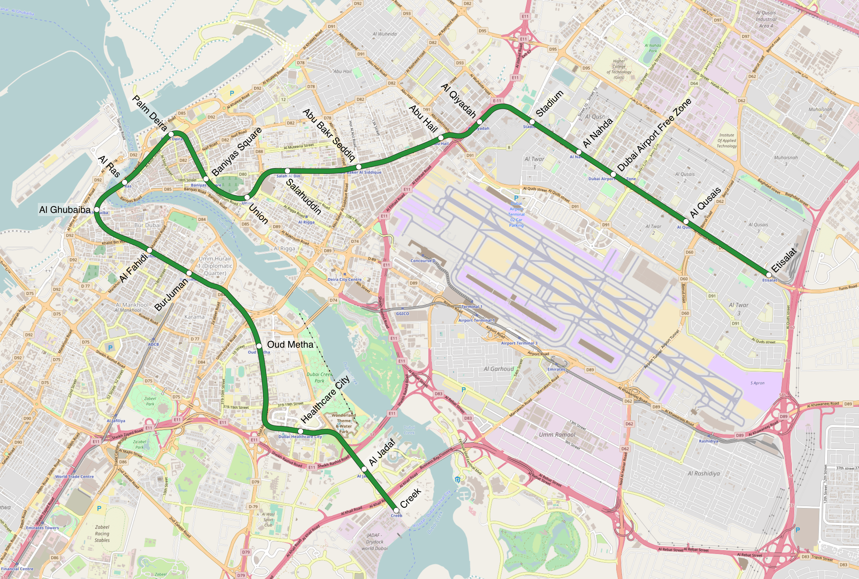 Dubai Metro Green Line Map