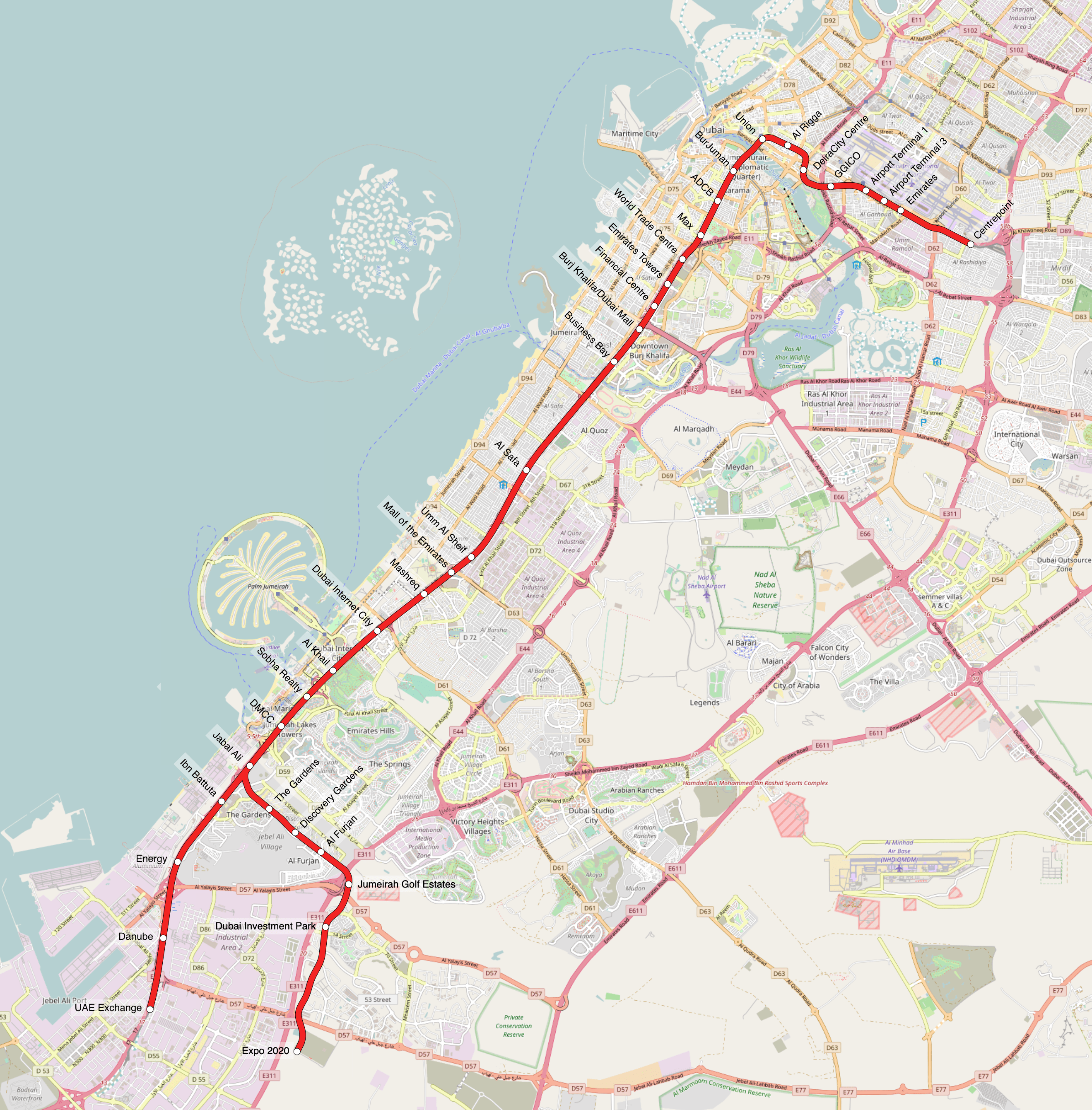 Dubai Metro Red Line Map